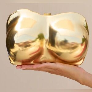 Cult Gaia Reina Clutch Bust Chest Sculptural in Brushed Brass $898 NEW In Box